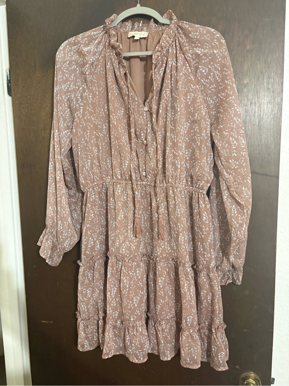 Indigo Dusty Rose Floral Tiered Long-Sleeve Dress